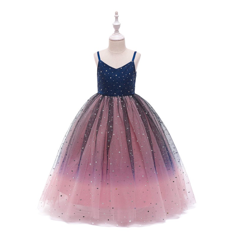 Glamulice Navy Blue Flower Girl Lace Bridesmaid Dresses for Wedding Party Princess Spaghetti Strap Sparkle Ombre Tulle Dress Pageant Dance Ball Gown Pink Holiday Photo Shoot Formal Gown 9 10 - Image 3